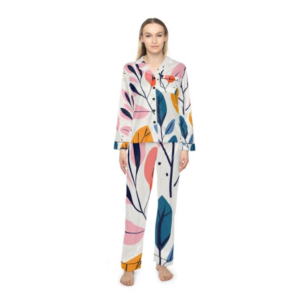 Colorful Leaf Satin Pajamas Set for Women - Image 3