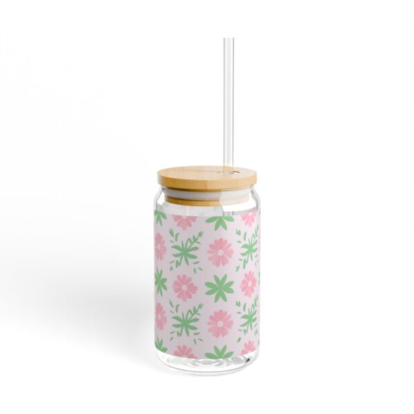 Floral Glass Sipper with Bamboo Lid and Straw - Image 2