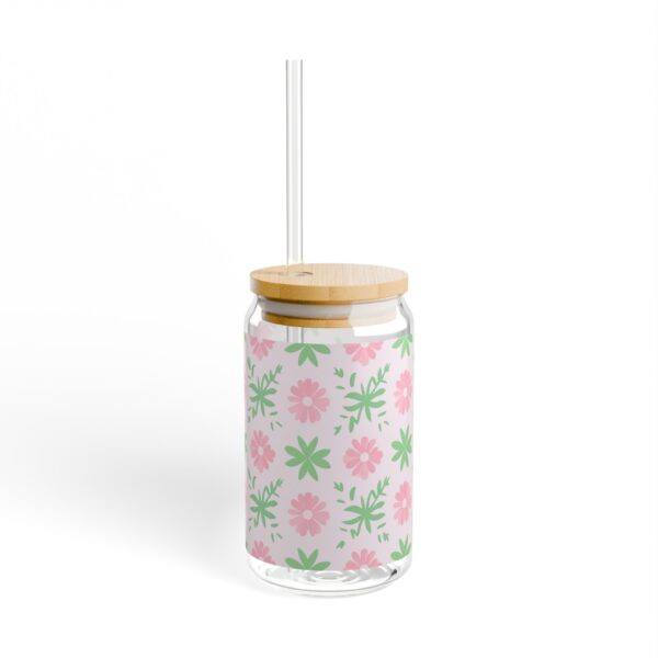 Floral Glass Sipper with Bamboo Lid and Straw - Image 4