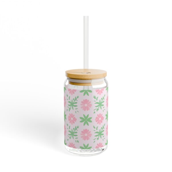 Floral Glass Sipper with Bamboo Lid and Straw